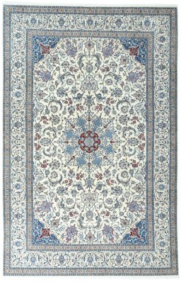 Full view of 2000s Nain rug from Iran / Persia, 307 × 200 cm in Beige tones