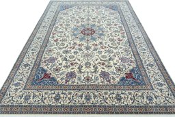 Surface texture of 2000s Nain rug with natural Cork and intricate pattern