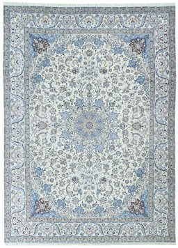 Full view of 2000s Nain rug from Iran / Persia, 421 × 306 cm in Beige tones