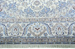 Full view of 2000s Nain rug from Iran / Persia, 421 × 306 cm in Beige tones