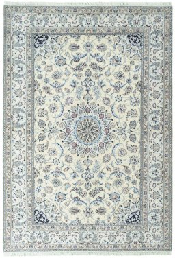 Full view of New Nain rug from Iran / Persia, 301 × 208 cm in Beige tones