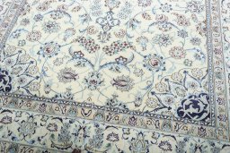 Close-up detail of New Nain rug from Iran / Persia showing Wool weave