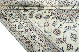Close-up detail of New Nain rug from Iran / Persia showing Wool weave