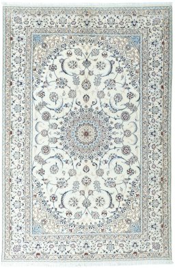 Full view of New Nain rug from Iran / Persia, 307 × 203 cm in Beige tones