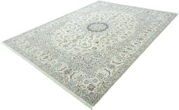 Corner detail of New Nain rug showing border pattern and Wool pile