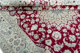 Close-up detail of New Nain rug from Iran / Persia showing Wool weave