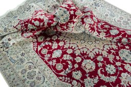 Surface texture of New Nain rug with natural Wool and intricate pattern