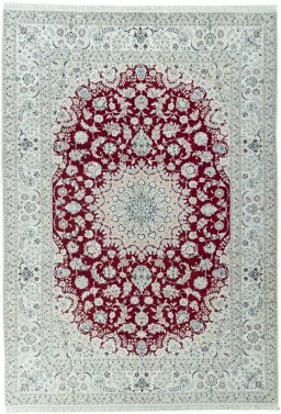 Full view of New Nain rug from Iran / Persia, 347 × 244 cm in Red tones