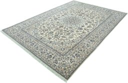 Corner detail of New Nain rug showing border pattern and Wool pile