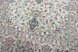 Close-up detail of 2000s Nain rug from Iran / Persia showing Wool weave
