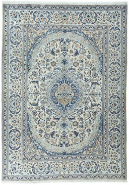Full view of 2000s Nain rug from Iran / Persia, 336 × 241 cm in Beige tones