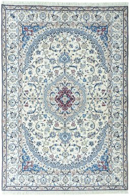 Full view of 2000s Nain rug from Iran / Persia, 295 × 203 cm in Beige tones