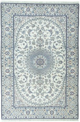 Full view of 2000s Nain rug from Iran / Persia, 304 × 205 cm in Beige tones