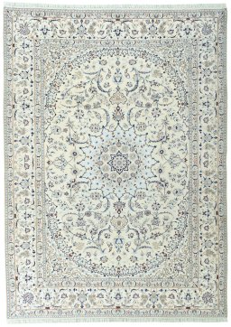 Full view of 2000s Nain rug from Iran / Persia, 341 × 248 cm in Beige tones