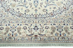Full view of 2000s Nain rug from Iran / Persia, 341 × 248 cm in Beige tones