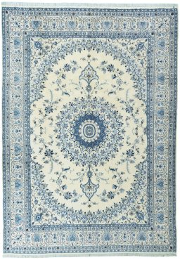 Full view of New Nain rug from Iran / Persia, 350 × 248 cm in Beige tones