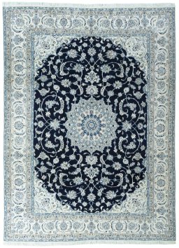 Full view of New Nain rug from Iran / Persia, 337 × 248 cm in Blue tones