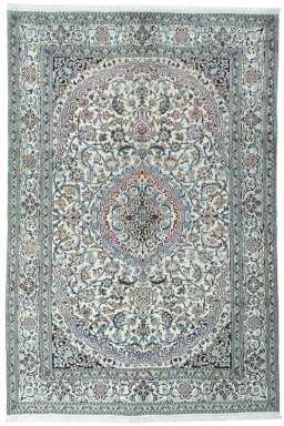 Full view of 2000s Nain rug from Iran / Persia, 289 × 191 cm in Beige tones