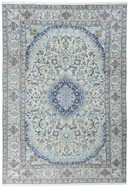 Full view of 2000s Nain rug from Iran / Persia, 344 × 237 cm in Beige tones