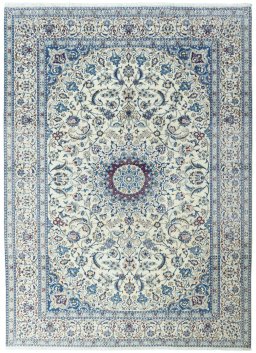 Full view of 2000s Nain rug from Iran / Persia, 351 × 255 cm in Beige tones