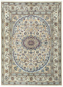 Full view of 2000s Nain rug from Iran / Persia, 275 × 201 cm in Beige tones