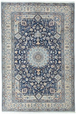 Full view of 2000s Nain rug from Iran / Persia, 317 × 212 cm in Blue tones