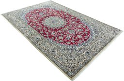 Close-up detail of New Nain rug from Iran / Persia showing Wool weave
