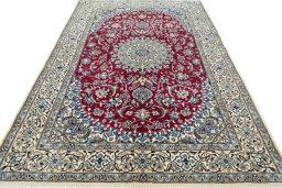 Surface texture of New Nain rug with natural Wool and intricate pattern