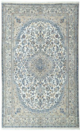 Full view of 2000s Nain rug from Iran / Persia, 332 × 206 cm in Beige tones
