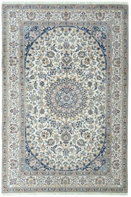 Full view of 2000s Nain rug from Iran / Persia, 360 × 241 cm in Beige tones