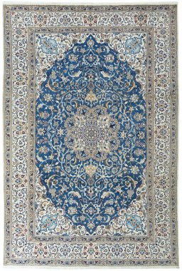 Full view of 2000s Nain rug from Iran / Persia, 365 × 246 cm in Blue tones