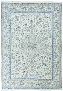 Full view of New Nain rug from Iran / Persia, 348 × 244 cm in Beige tones