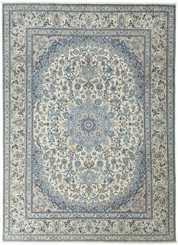 Full view of 2000s Nain rug from Iran / Persia, 399 × 286 cm in Beige tones