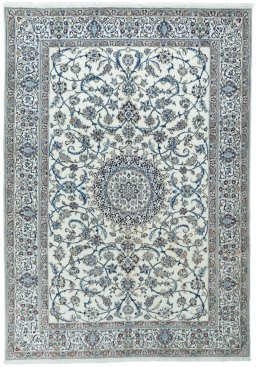 Full view of 2000s Nain rug from Iran / Persia, 343 × 242 cm in Beige tones