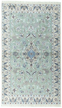 Full view of New Nain rug from Iran / Persia, 213 × 125 cm in Green tones