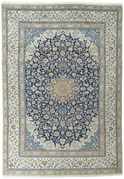 Full view of 2000s Nain rug from Iran / Persia, 417 × 293 cm in Blue tones