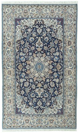 Full view of 2000s Nain rug from Iran / Persia, 262 × 158 cm in Blue tones