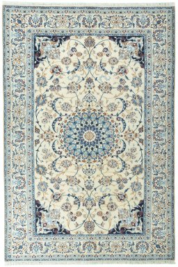 Full view of 2000s Nain rug from Iran / Persia, 305 × 205 cm in Beige tones