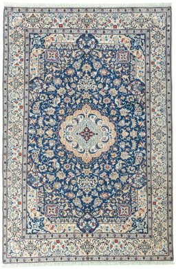 Full view of 2000s Nain rug from Iran / Persia, 297 × 198 cm in Blue tones