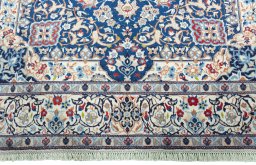 Full view of 2000s Nain rug from Iran / Persia, 297 × 198 cm in Blue tones