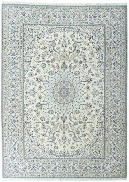 Full view of 2000s Nain rug from Iran / Persia, 354 × 257 cm in Beige tones