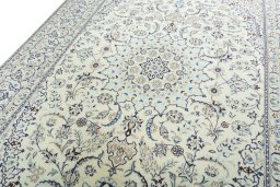 Backside of handmade 2000s Nain rug showing knot structure and weave density
