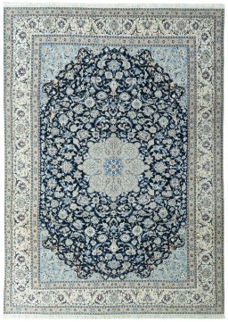 Full view of 2000s Nain rug from Iran / Persia, 348 × 250 cm in Blue tones