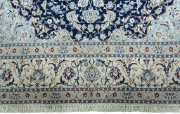 Full view of 2000s Nain rug from Iran / Persia, 348 × 250 cm in Blue tones