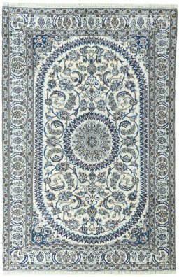 Full view of New Nain rug from Iran / Persia, 293 × 195 cm in Beige tones