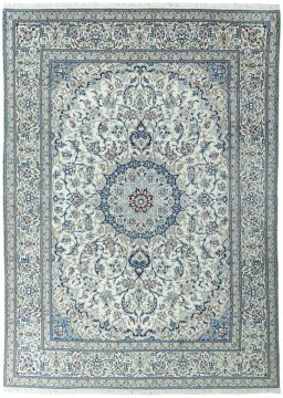 Full view of 2000s Nain rug from Iran / Persia, 340 × 245 cm in Beige tones