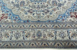 Corner detail of 1970s Nain rug showing border pattern and Wool pile