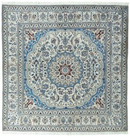 Full view of 1970s Nain rug from Iran / Persia, 201 × 196 cm in Beige tones
