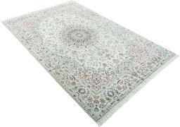 Close-up detail of New Nain rug from Iran / Persia showing Wool weave