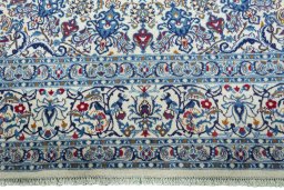 Full view of New Nain rug from Iran / Persia, 407 × 297 cm in Beige tones